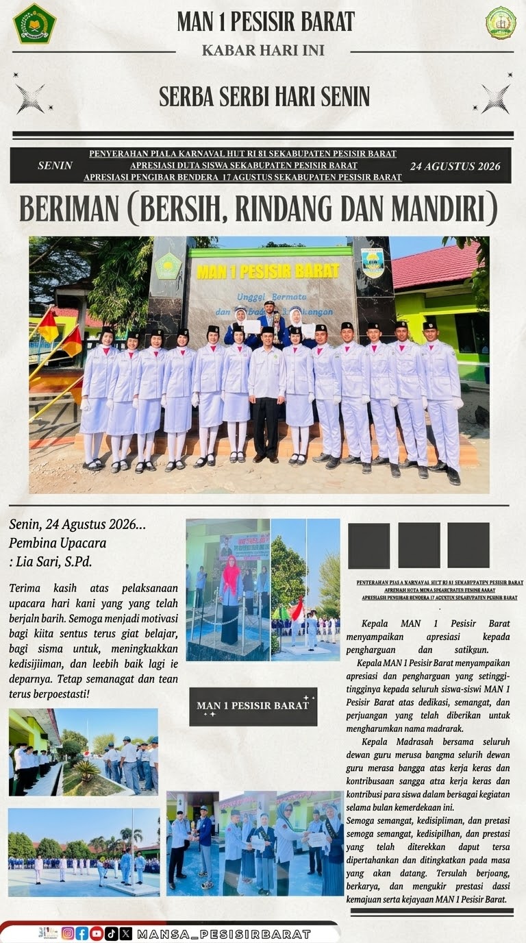Pesisir Barat, Senin, 24 Agustus 2026